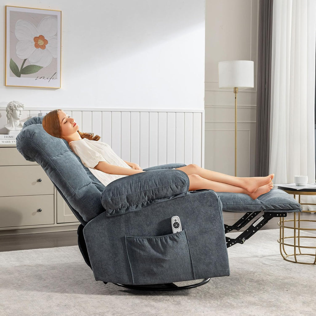 Massage Chair Recliner with Heat&USB,Comfotable Lazy Boy Recliner Chair with Cup Holder&2 Side Pockets,Manual Recliner Chair for Adults,Bread-Shaped,Heavy Duty,Fabric (Blue2)