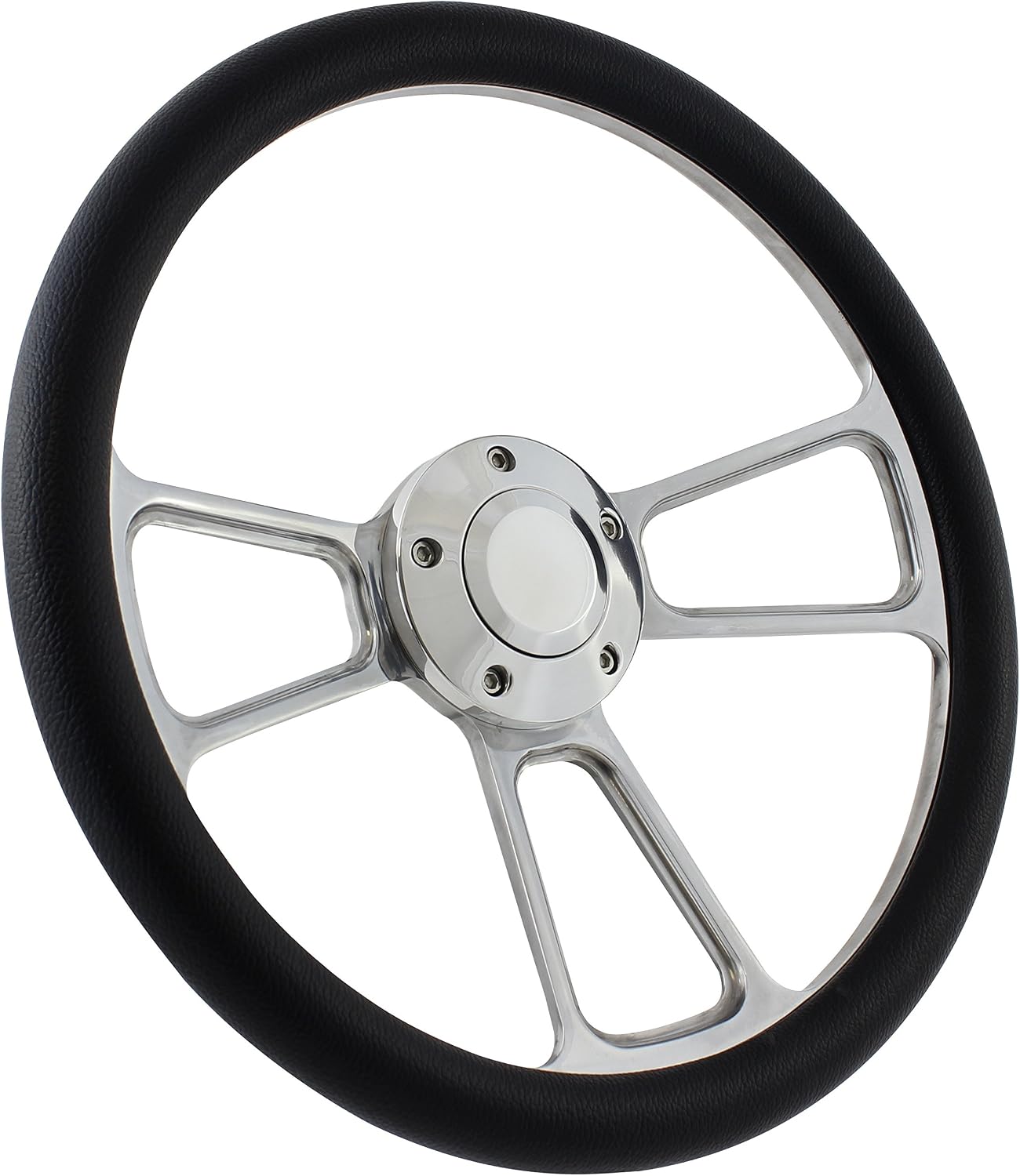 Boat Steering Wheel 14 Inch Aluminum With Black Vinyl Half Wrap, Horn Button, and Installation Adapter