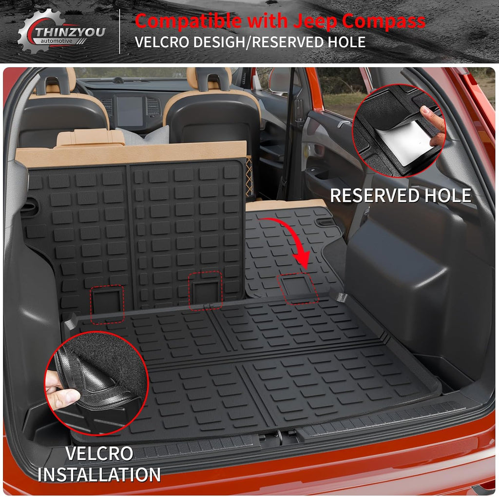 Floor Mats Compatible with 2017-2025 2026 Jeep Compass Trunk Mat Cargo Liner Cargo Mat TPE All Weather Back Seat Cover Protector 2024 Compass Accessories (Trunk Mat+Backrest Mats+Floor Mats)