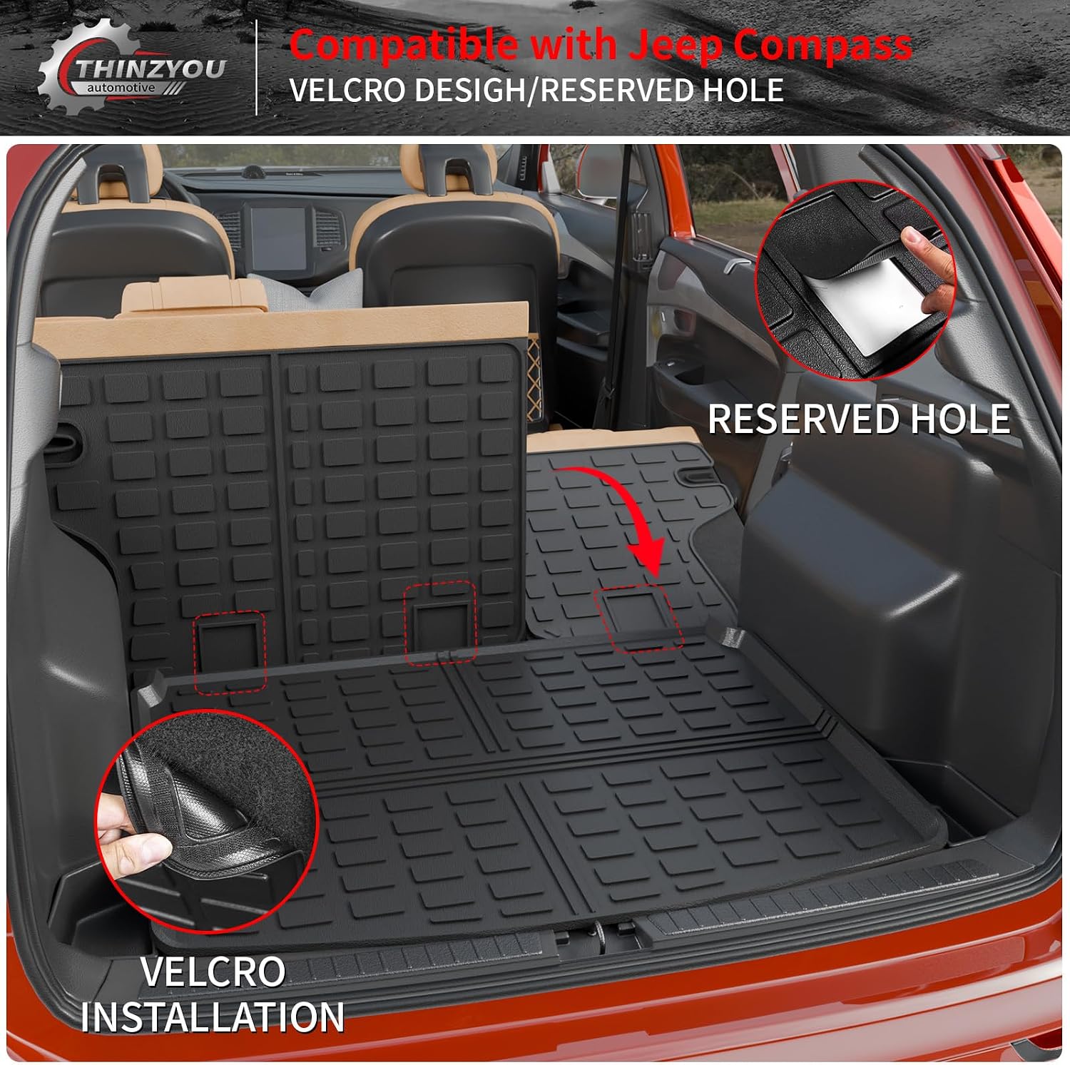 Floor Mats Compatible with 2017-2025 2026 Jeep Compass Trunk Mat Cargo Liner Cargo Mat TPE All Weather Back Seat Cover Protector 2024 Compass Accessories (Trunk Mat+Backrest Mats+Floor Mats)