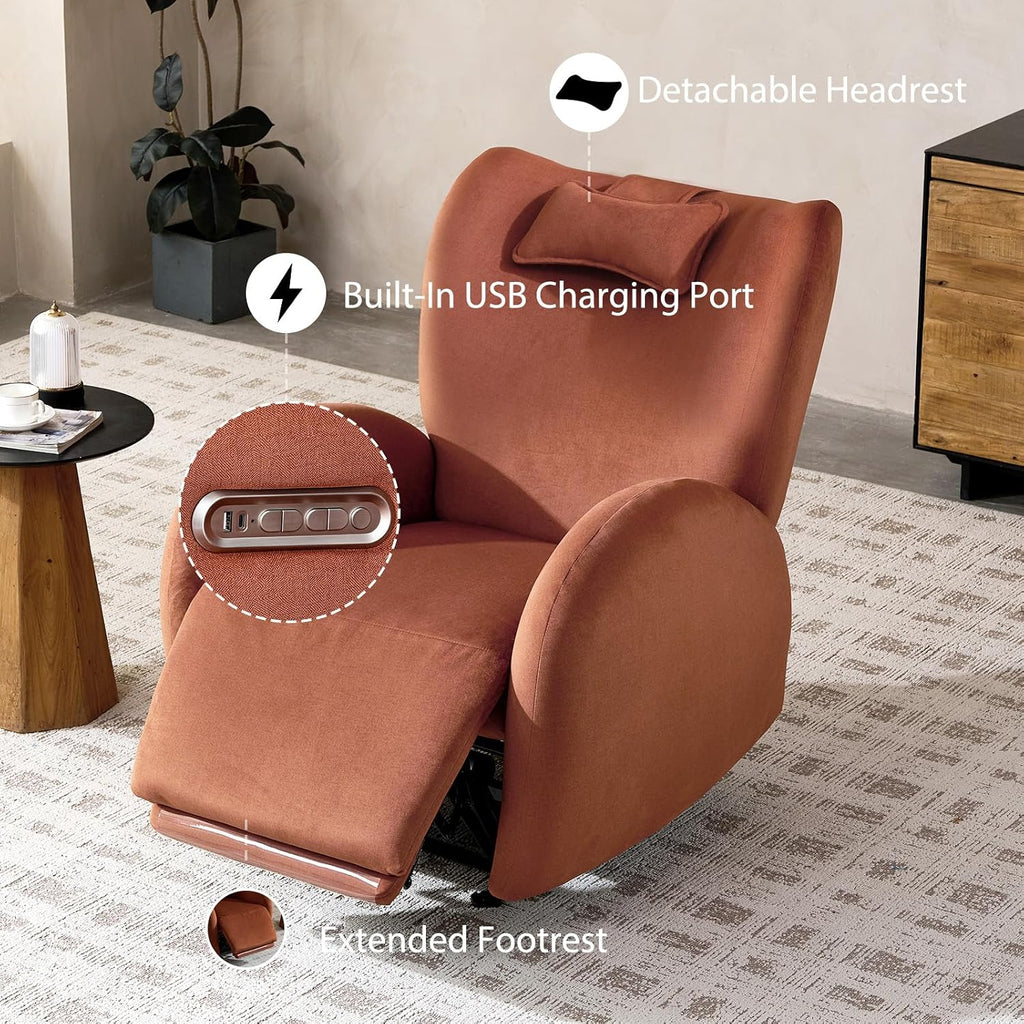 EONIX Stylish Power Glider Rocker Recliner Chair, Dual Motor Independently Controlled Footrest and Backrest, Detachable Headrest, Lazy Boy Recliner Chair for Living Room, SXXY010, Brick Red