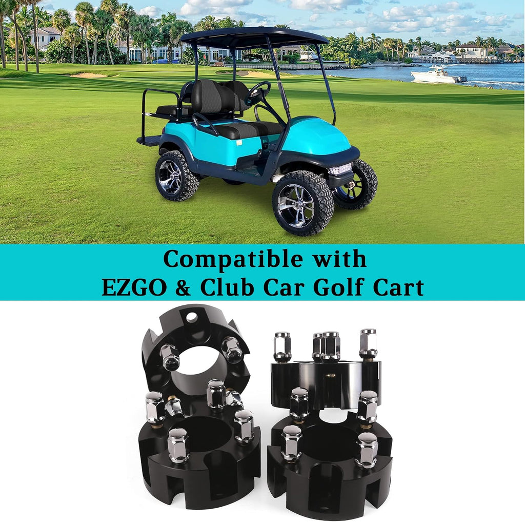 10L0L 2 Inch Golf Cart Wheel Spacers Kit with Lug Nuts - for Yamaha,Club Car,EZGO, 4x4 Bolt Pattern, 68mm Hub Bore, 1/2-20 Studs, CNC Aluminum, 4 Pack Wheel Hub Adapters