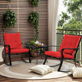 Incbruce 3 Piece Patio Bistro Set Outdoor Rocking Chairs Set, Porch Patio Conversation Chairs Set of 2 with Glass-Top Coffee Table (Red Thickened Cushion)