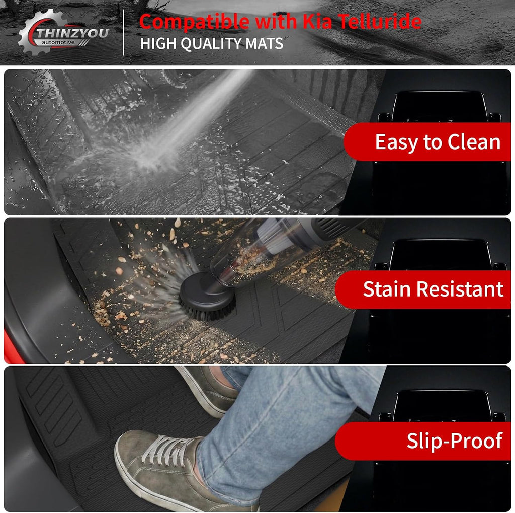 Floor Mats Compatible with 2020-2025 Kia Telluride 7&8 Seats (NOT for 2027) Cargo Mat Cargo Liner Back Seat Cover 2024 Telluride Accessories (Trunk Mat with Backrest Mats+Floor Mats)