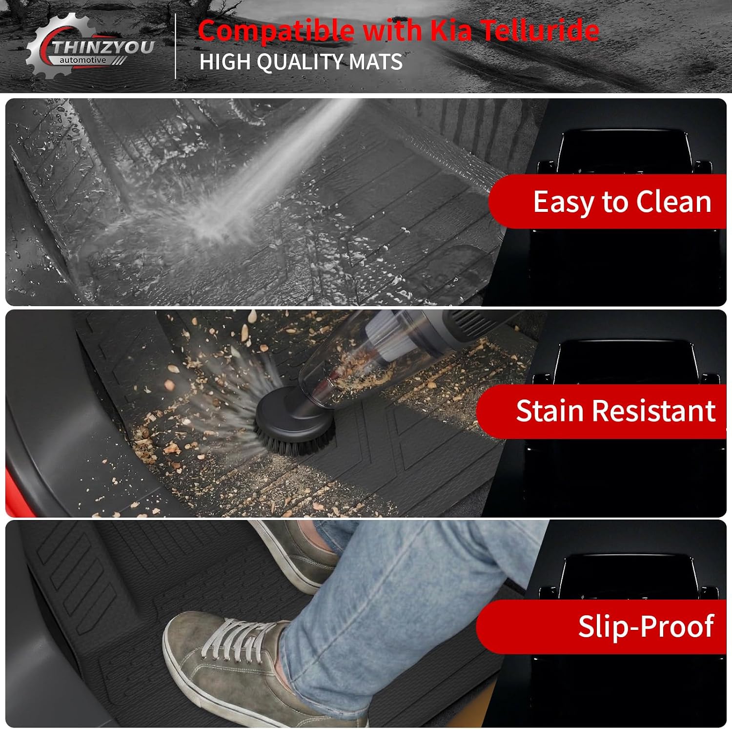Floor Mats Compatible with 2020-2025 Kia Telluride 7&8 Seats (NOT for 2027) Cargo Mat Cargo Liner Back Seat Cover 2024 Telluride Accessories (Trunk Mat with Backrest Mats+Floor Mats)