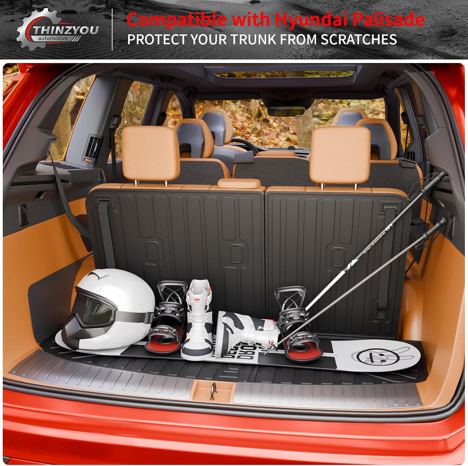 Floor Mats Compatible with 2026 Hyundai Palisade Gas 7 Seats Captain Chairs Cargo Mat Trunk Mat TPE Back Seat Cover Protector Palisade Accessories (Trunk Mat with Backrest Mats+Floor Mats)