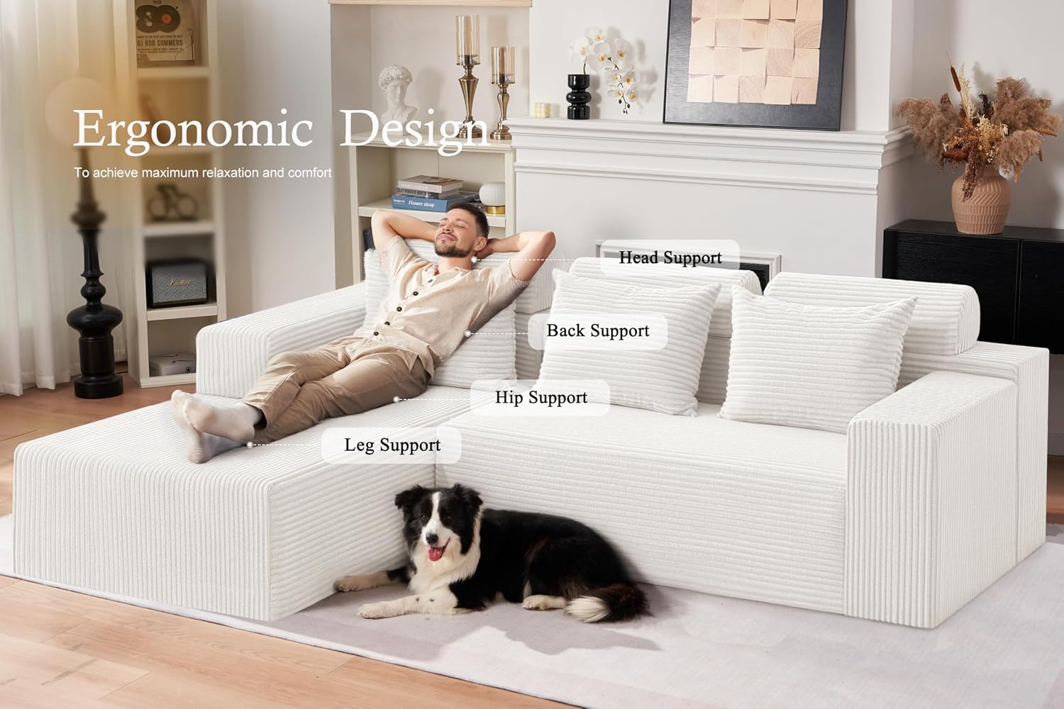 HABUTWAY Sectional Couches for Living Room,No Assembly L Shaped Couch 105' Modular Sectional Sofa Couch with Deep Seat,Cloud Couches Furniture Sets for Apartment,Corduroy (Beige, Left Facing)