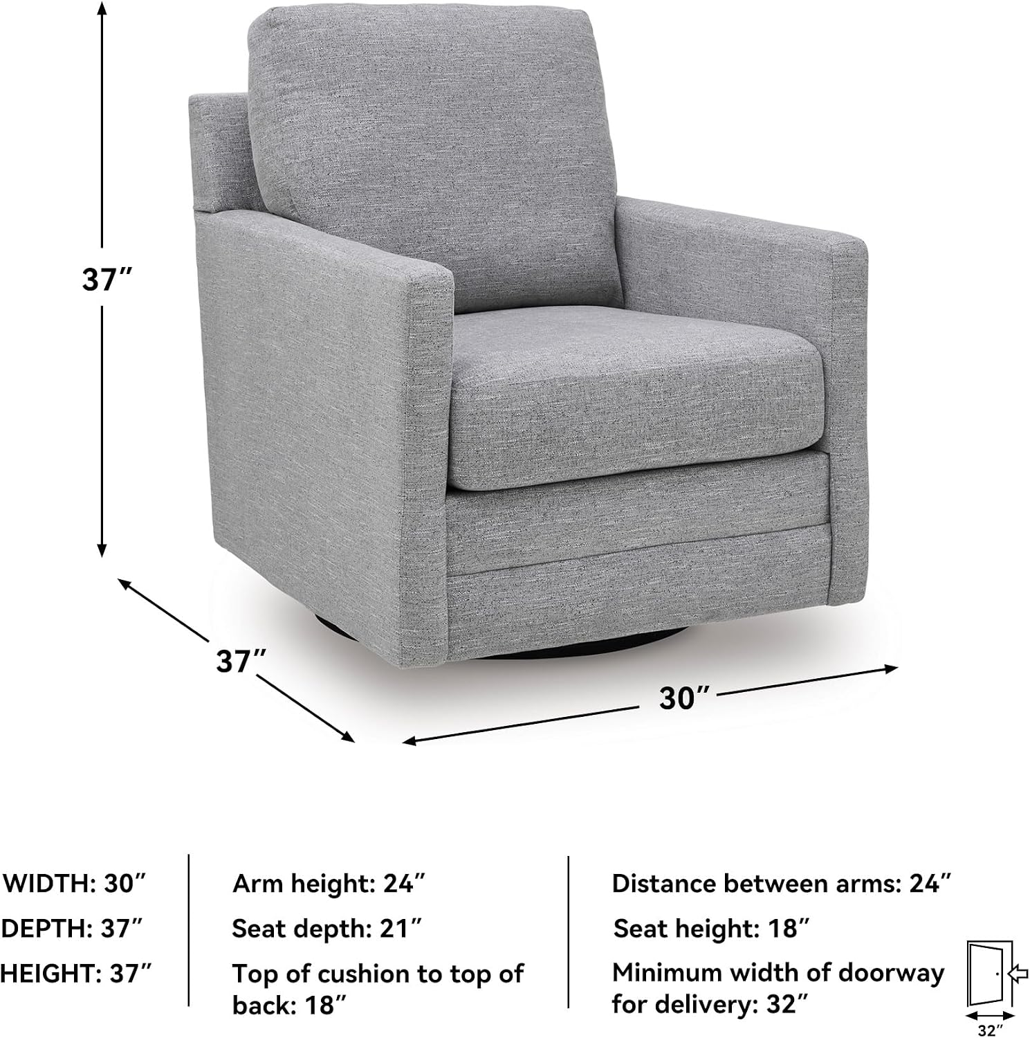 Signature Design by Ashley Freybourne Next-Gen Nuvella Casual Stain Resistant Swivel Accent Chair with Reversible Cushions, Light Gray