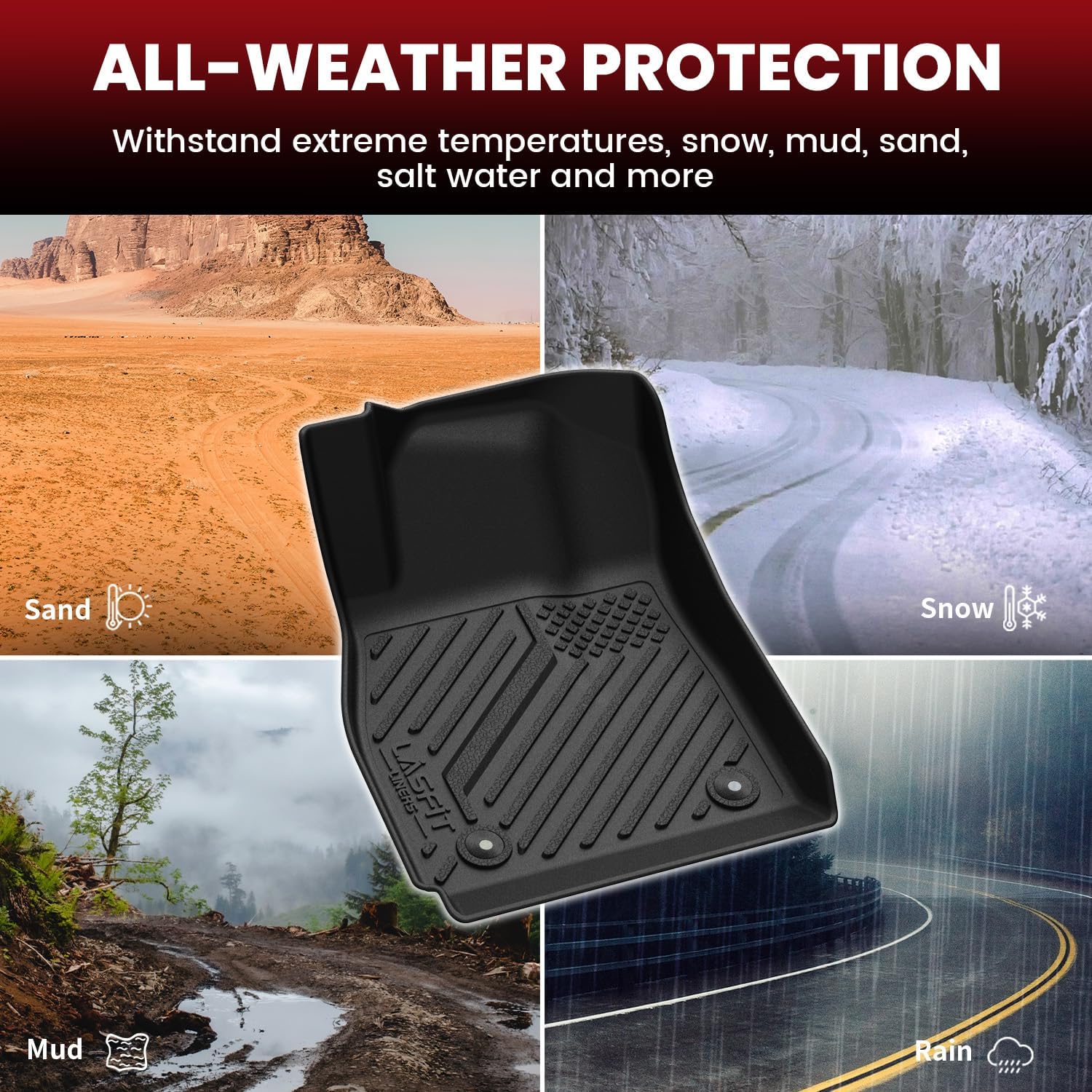 LASFIT Floor Mats & Cargo Liner for Chevrolet Malibu 2013-2015/Malibu Limited 2016 Only, All Weather TPE Custom Fit Floor Mats for Cars, 1st and 2nd Row Car Floor Mats for Malibu Accessories Black