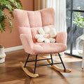Rocking Chair Nursery, Teddy Upholstered Glider Rocker with High Backrest, Reading Chair Modern Rocking Accent Chairs Glider Recliner for Living Room, Nursery, Bedroom (Pink)