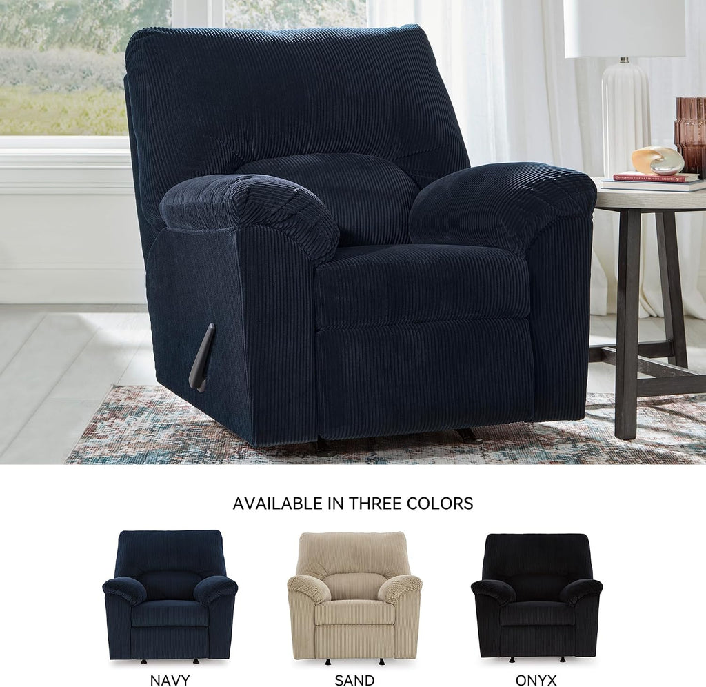 Signature Design by Ashley SimpleJoy Casual Manual Rocker Recliner with Pillow-Top Arms, Blue
