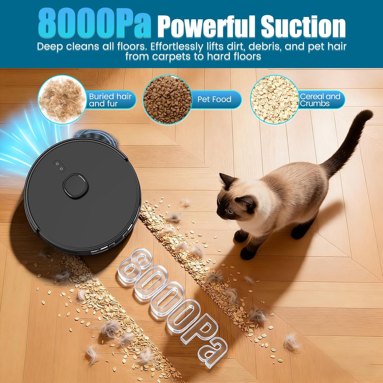 Robot Vacuum and Mop Self-Emptying with 8,000Pa Suction, LiDAR Navigation, Home Mapping, 75-Day Capacity, No-Go Zones, 150 Mins, APP＆Voice Control for Pet Hair, Hard Floors, Carpets, E10+