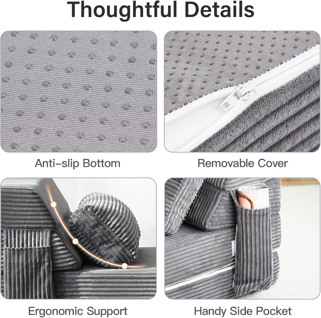 Folding Sofa Bed with Pillow, Convertible Sleeper Chair, Comfy Floor Futon Couch Mattress Lounge Lounge Sofa for Adults Portable Fold Out Chair Bed for Living Room Bedroom, Single, Gray