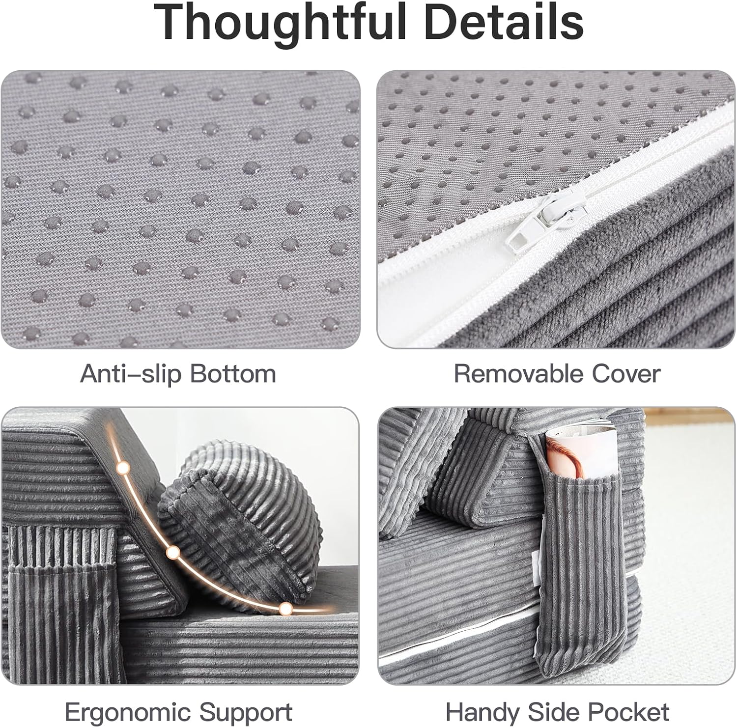 Folding Sofa Bed with Pillow, Convertible Sleeper Chair, Comfy Floor Futon Couch Mattress Lounge Lounge Sofa for Adults Portable Fold Out Chair Bed for Living Room Bedroom, Single, Gray