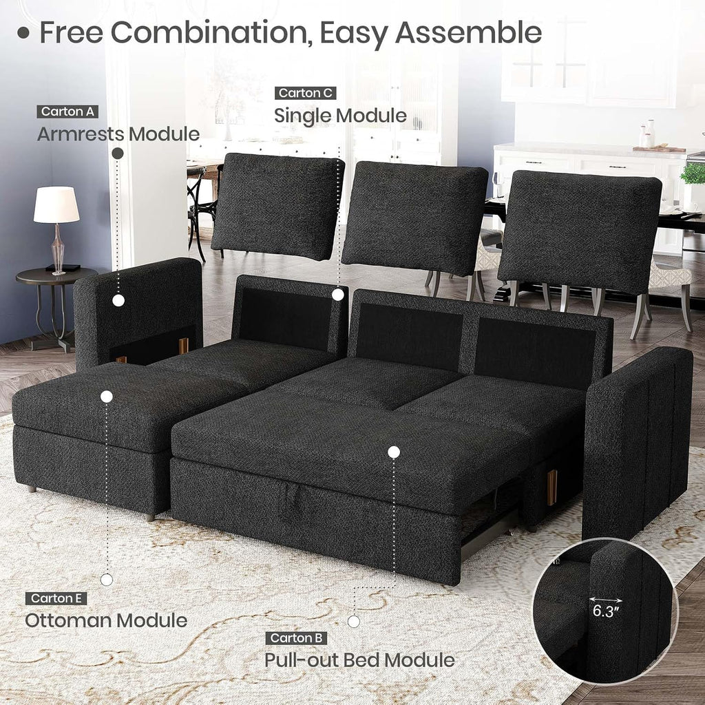 Belffin Modular Sectional Sofa with Sleeper Sofa Couch Pullout Bed, Oversized U Shaped Sleeper Sectional Couch with Storage Seat for Living Room, Dark Grey