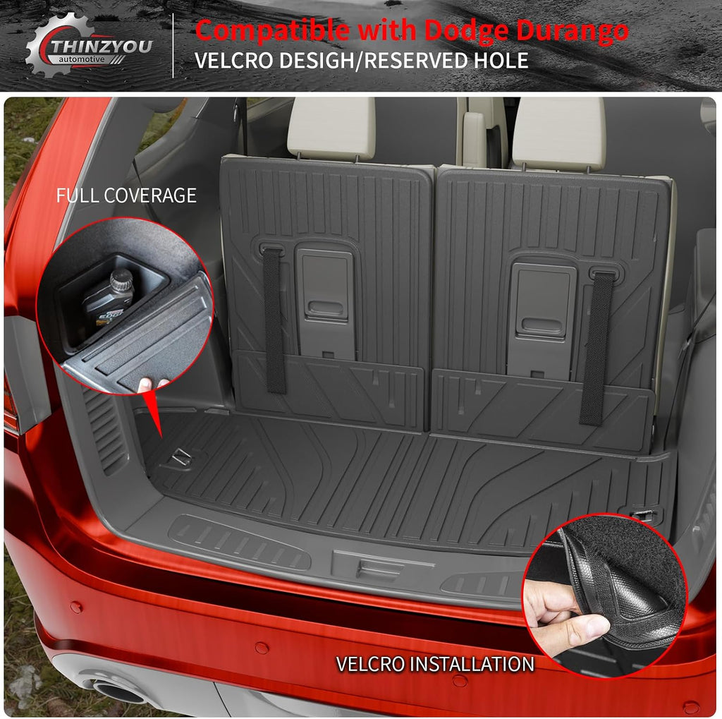 Floor Mats Compatible with 2016-2025 2026 Dodge Durango 6 Seats Cargo Mat Back Seat Protector Trunk Liner 2024 Durango Accessories (Fit 6 Seats, 3rd Row Backrest Mats+Trunk Mat+Floor Mats)