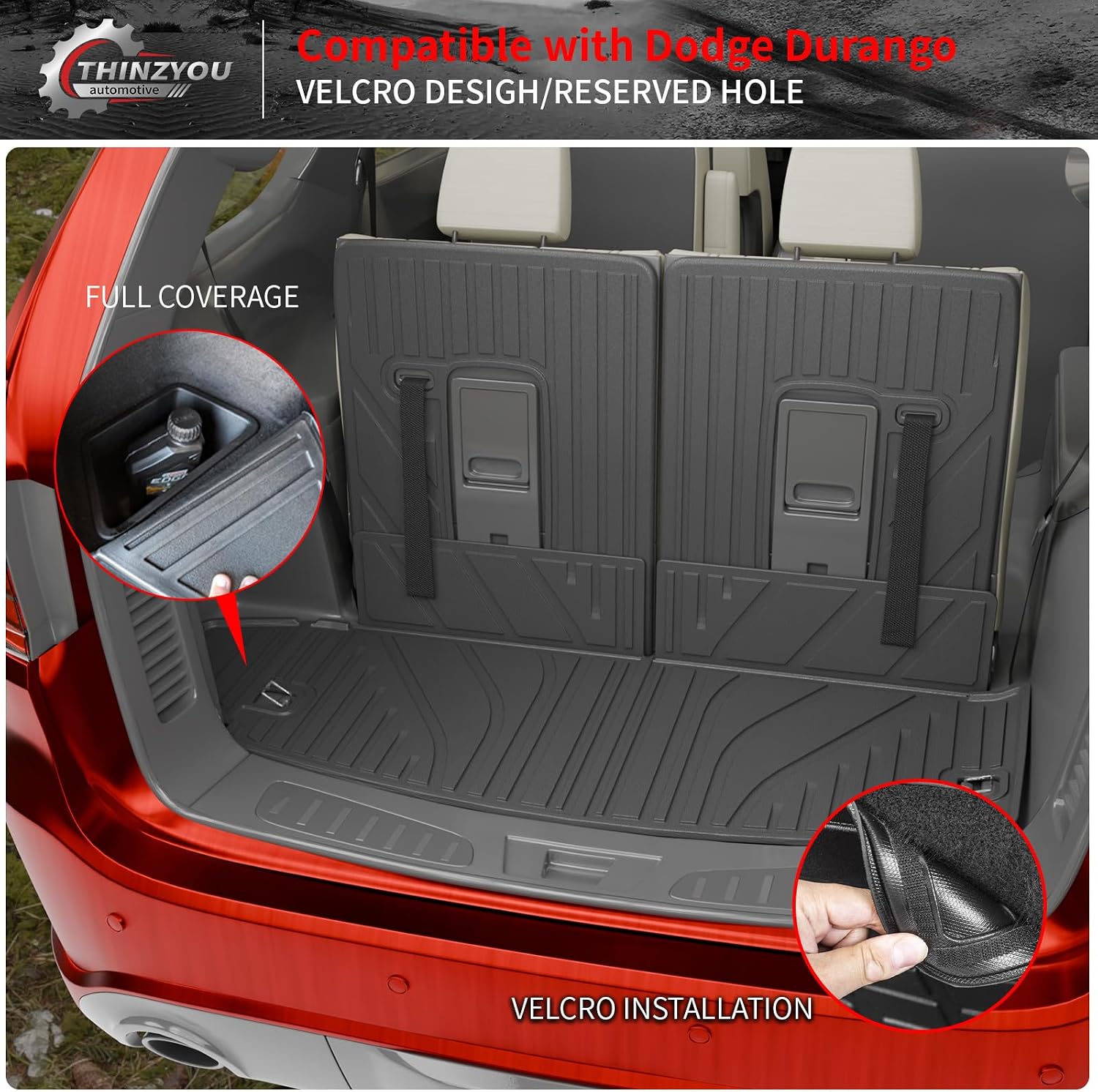 Floor Mats Compatible with 2016-2025 2026 Dodge Durango 6 Seats Cargo Mat Back Seat Protector Trunk Liner 2024 Durango Accessories (Fit 6 Seats, 3rd Row Backrest Mats+Trunk Mat+Floor Mats)