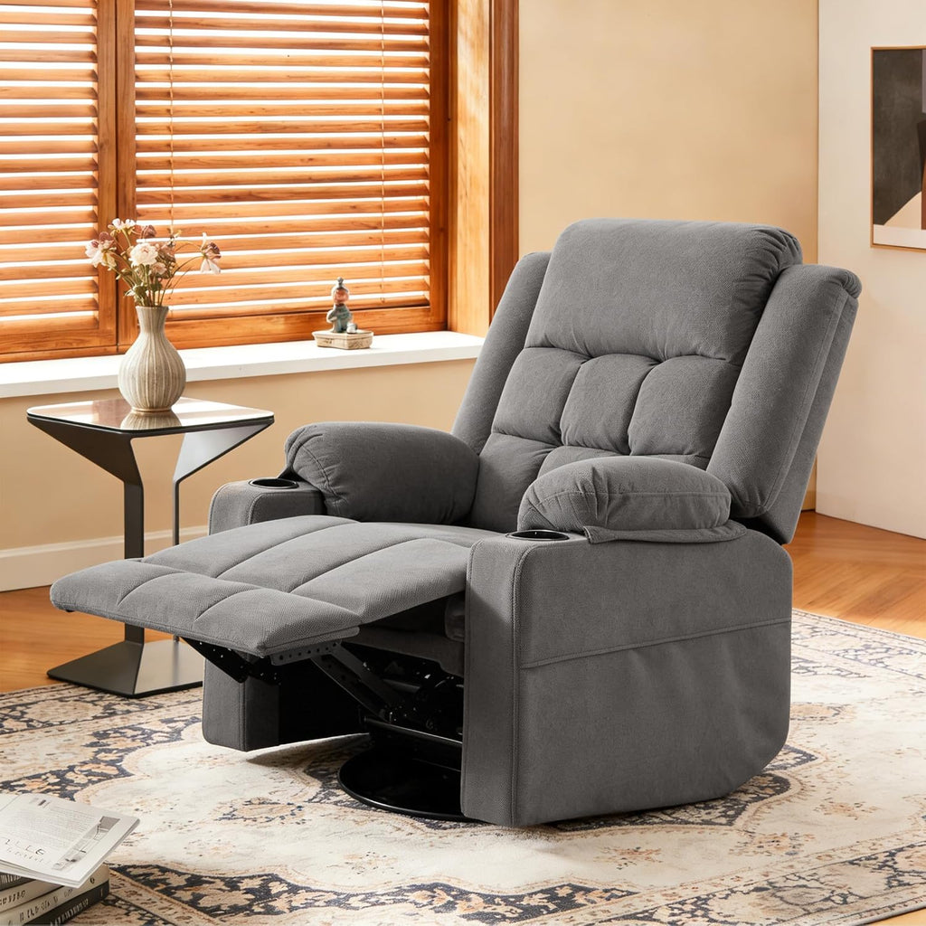 Swivel Rocker Recliner Chair with Massage and Heating,Cup Holders,Glider Recliner for Adults,Soft Fabric Living Room Nursing Reclining Sofa Chair