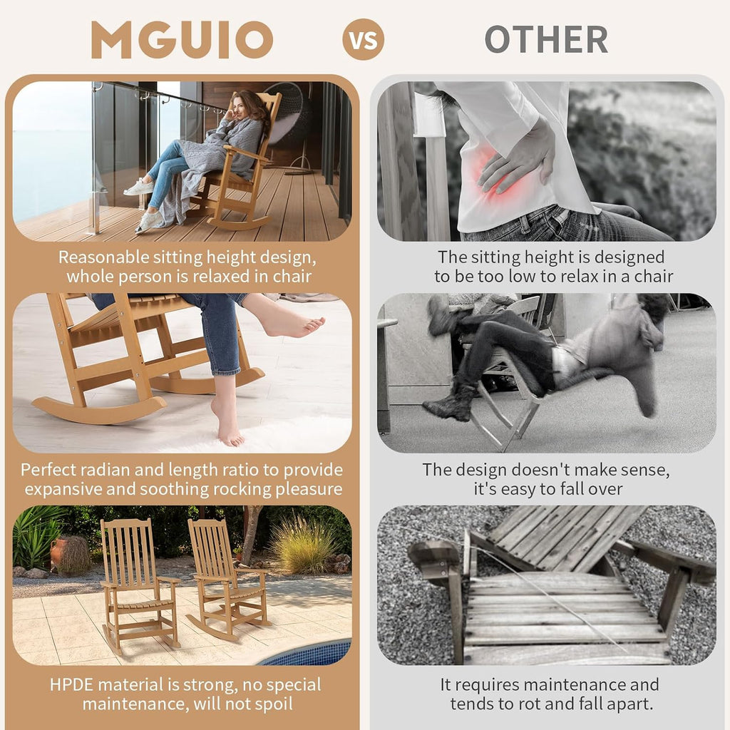 Outdoor Rocking Chairs Set of 4, Oversized All Weather High Back Porch Rocker, Patio Rockers for Outside