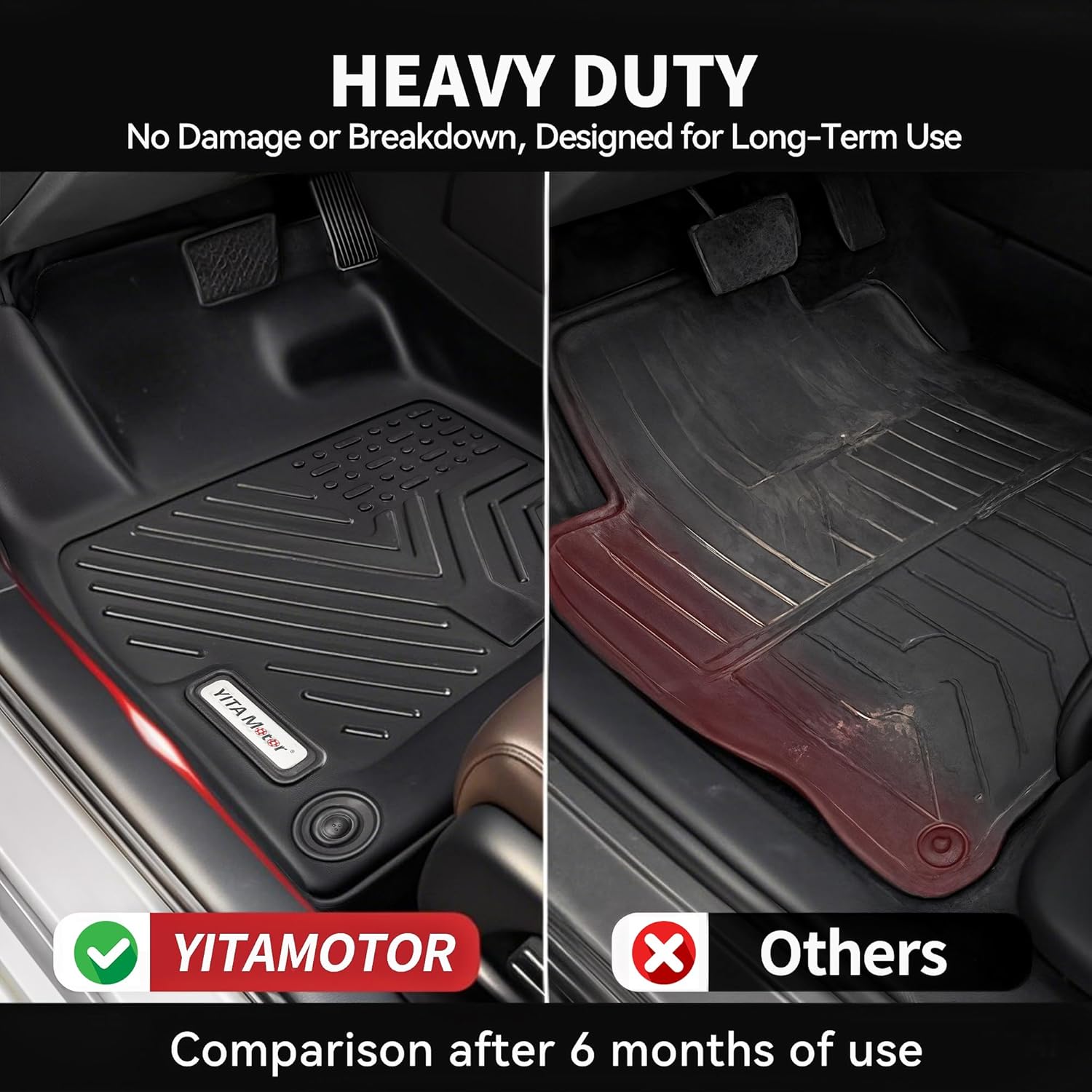 YITAMOTOR Floor Mats for 2017-2024 Nissan Titan/2016-2024 Nissan Titan XD Crew Cab with 1st Row Bucket Seat, Custom Fit All-Weather TPE Floor Liners, 1st & 2nd Row Floor Mat Accessory, Black