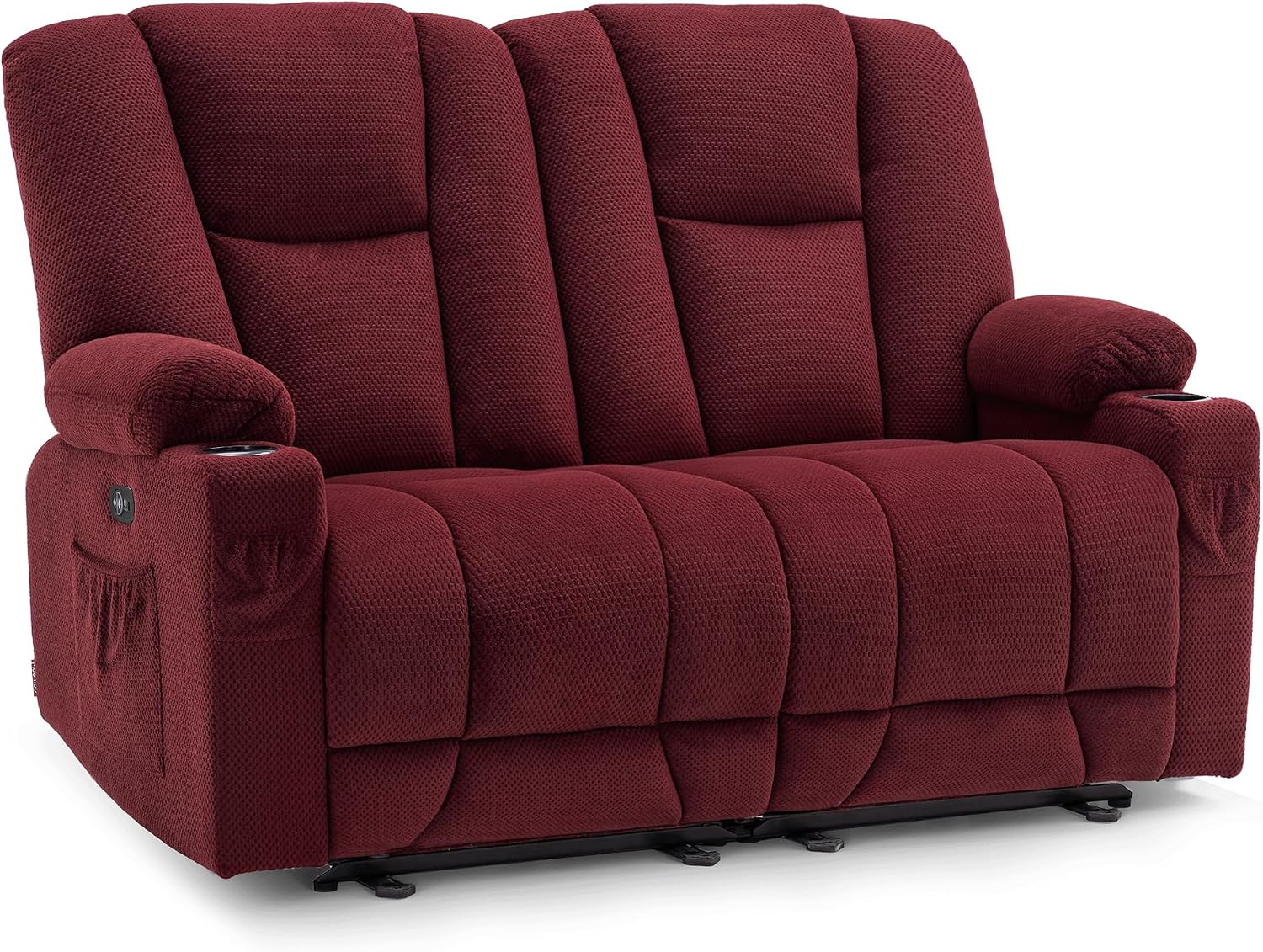 MCombo Zero Gravity Power Loveseat Sofa, Heat and Massage, Reclining Loveseat for Living Room, Fabric 6035SET (Burgundy, Loveseat)