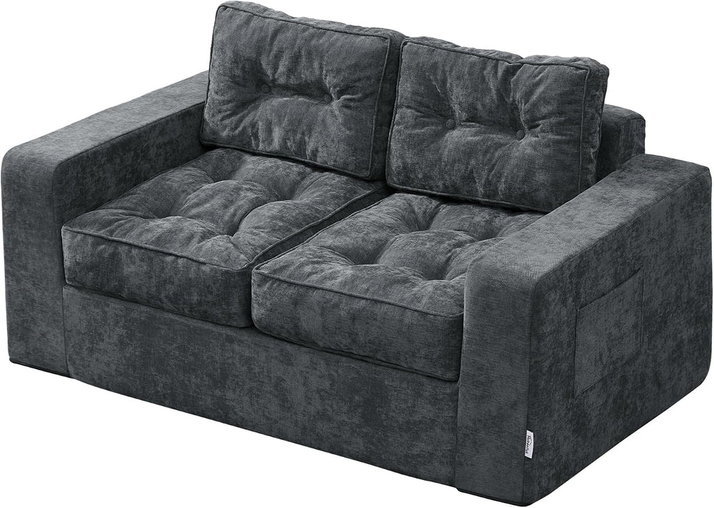 Hobestluk Sofa Couch Loveseat Sofa with Chenille Fabric 2-Seater Sofa for Small Spaces Comfortable Foam Floor Sofa 2 in 1 Boneless Couch for Living Room Bedroom (Blue Grey, Loveseat)
