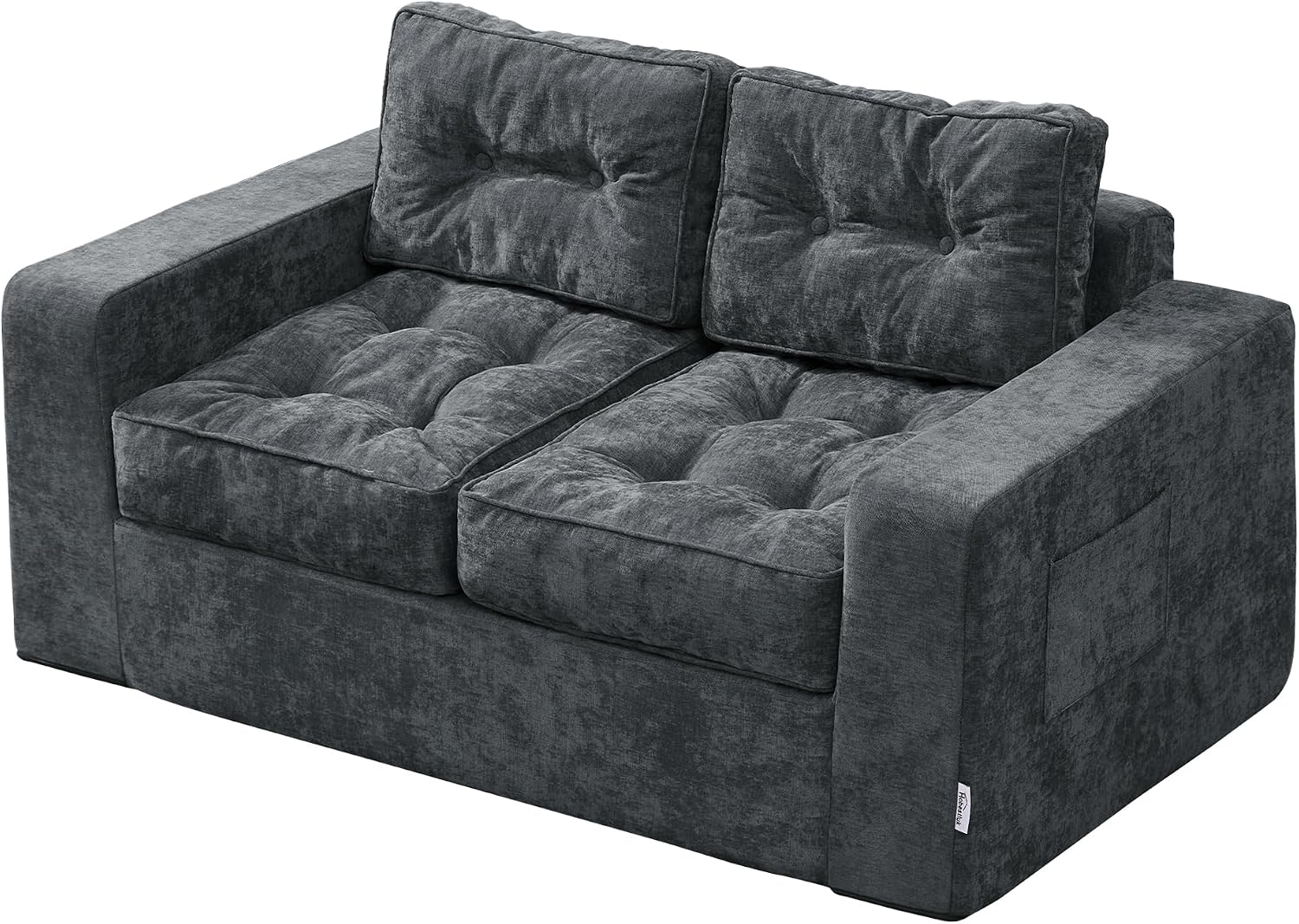 Hobestluk Sofa Couch Loveseat Sofa with Chenille Fabric 2-Seater Sofa for Small Spaces Comfortable Foam Floor Sofa 2 in 1 Boneless Couch for Living Room Bedroom (Blue Grey, Loveseat)