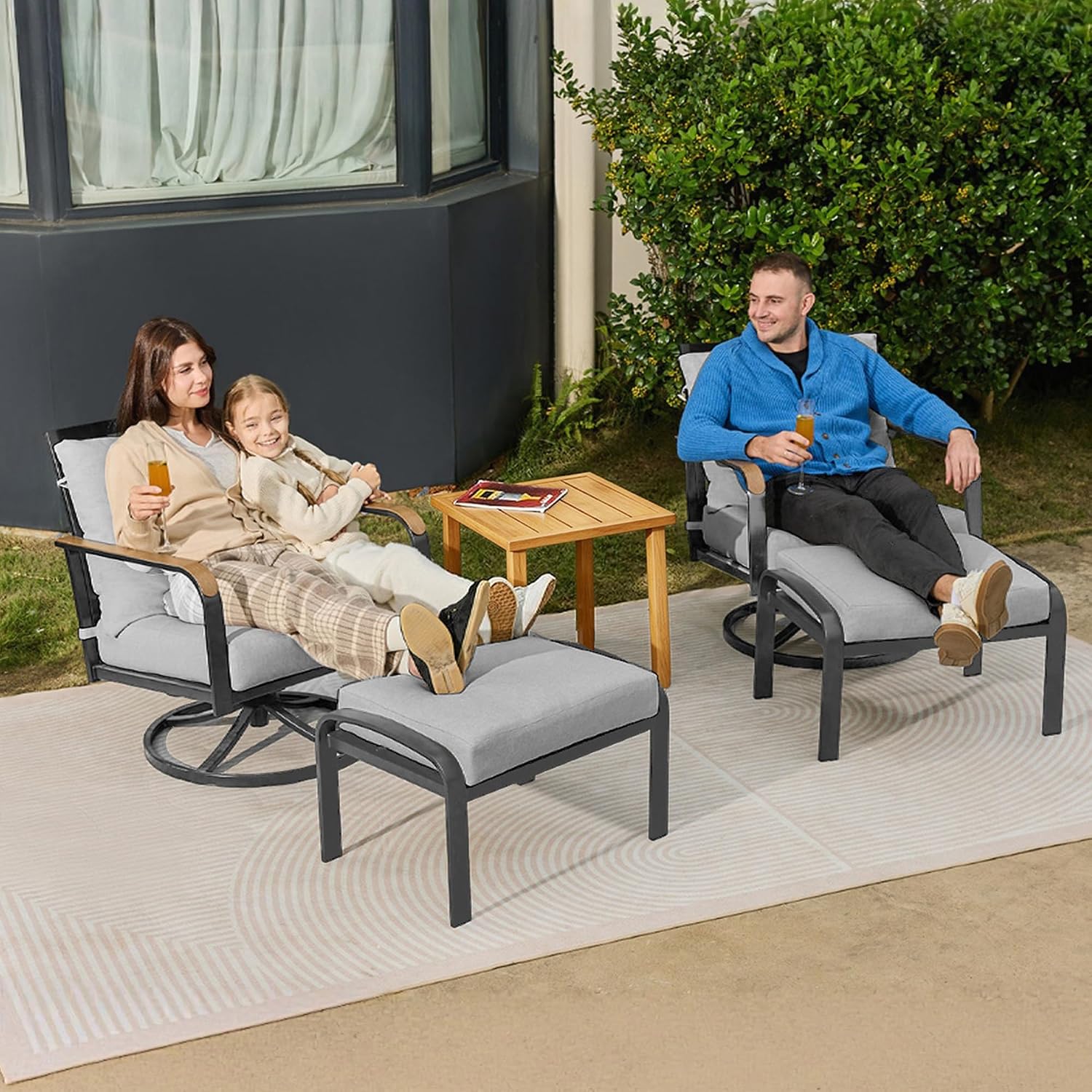 NATURAL EXPRESSIONS Patio Furniture Set,Outdoor Patio Chairs with 2 Swivel Glider Rocking Chairs,5 Piece Outdoor Conversation Set with Ottomans,All Weather Sturdy Frame,6' Cushions for Garden,Yard