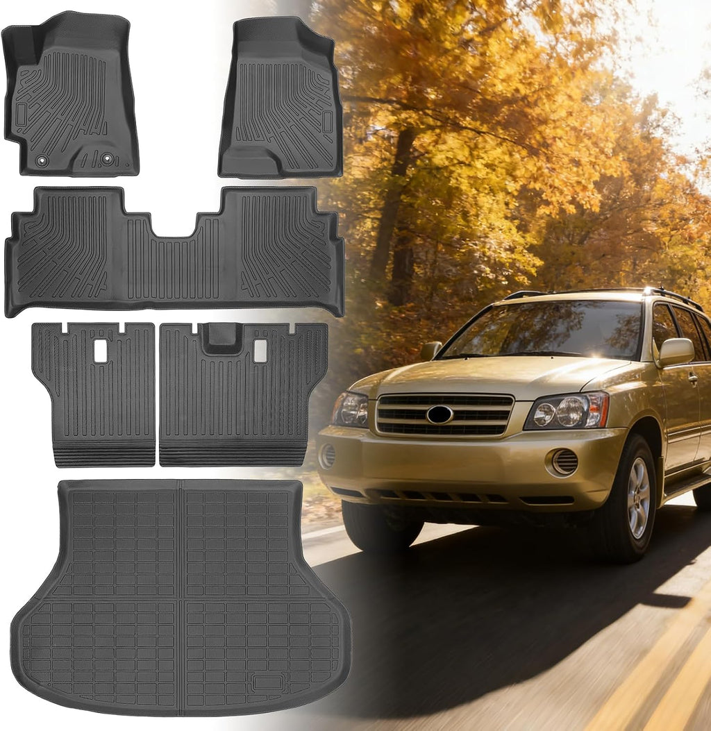 Floor Mats for Toyota Highlander 2001 2002 2003 2004 2005 2006 2007, NOT for with 3rd Row or Hybrid, ONLY 5seats, Floor Mats for Highlander Base Limited Sport,TPE Floor Liners&Seatback Mat&Cargo Liner