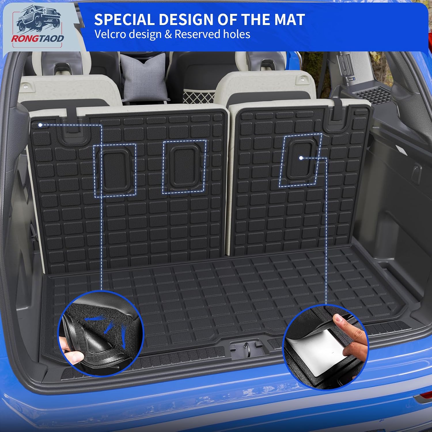 Rongtaod Floor Mats Compatible with 2016-2022 Honda Pilot 7 Seats Trunk Mat Cargo Mat Cargo Liner Back Seat Cover Protector (No Elite Model) Pilot Accessories (Trunk Mat with Backrest Mat+Floor Mats)