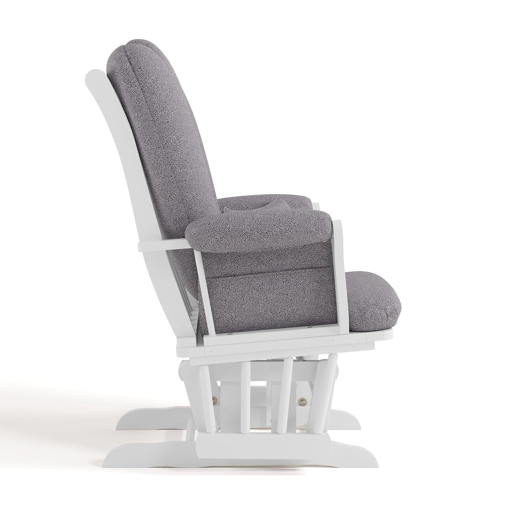 Storkcraft Tuscany Custom Glider and Ottoman with Free Lumbar Pillow (White/Slate Gray Swirl) - Cleanable Upholstered Comfort Rocking Nursery Chair with Ottoman
