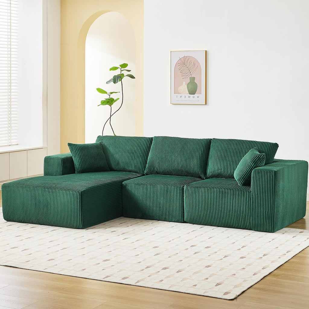Garvee Boneless Cloud Couch 108' Sectional Modern Comfy l-Shape Convertible Compression Sleeper Modular Sofa with Corduroy Fabric Deep Seat Loveseat + Chaise for Living Room No Assembly Required