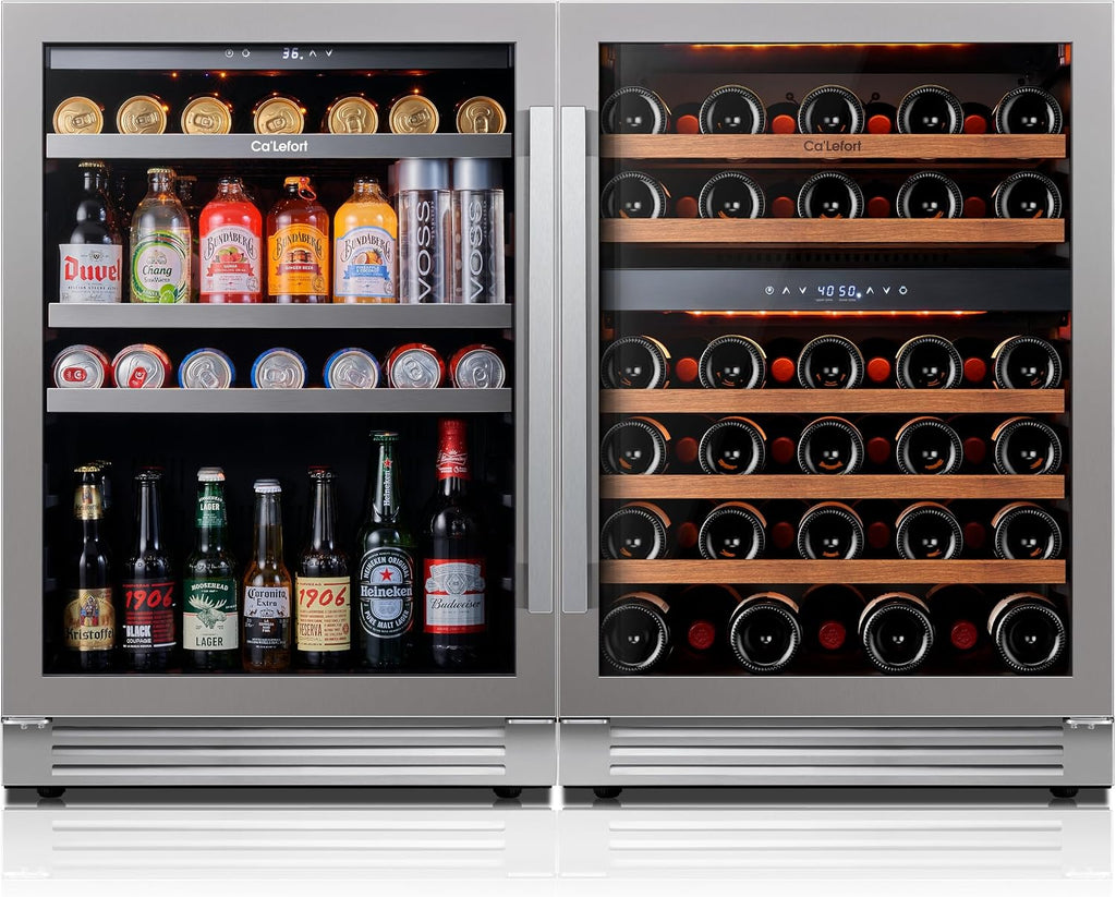 Ca'Lefort Wine Beverage Refrigerator Bundle - 48 Inch 34-65°F Drink Fridge Glass Door, 3 LED Dual Zone Wine Fridge Built-in or Freestanding, Holds 220 Cans and 52 Bottles (11.3 Cu.ft)