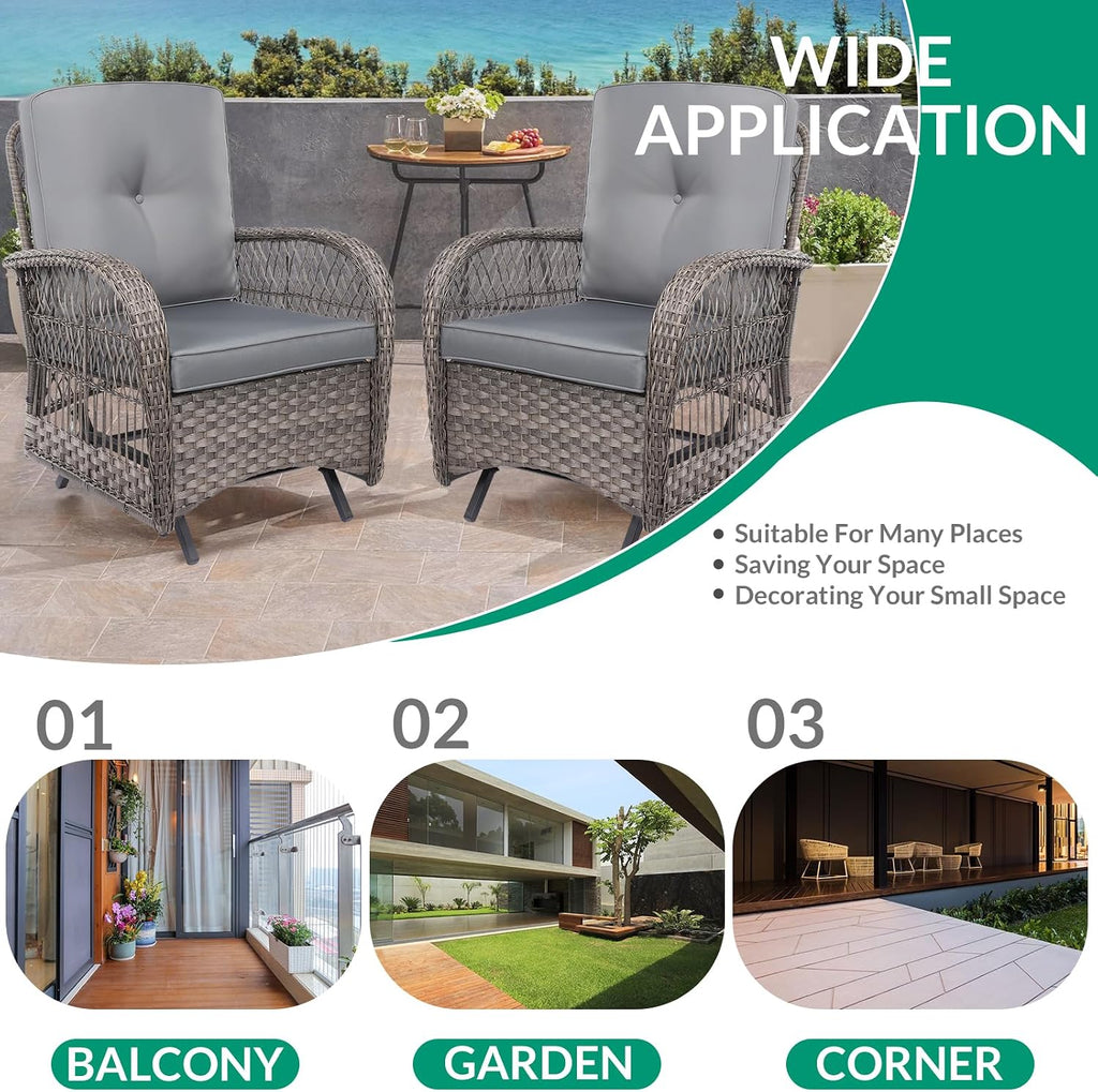 VIVIJASON 2-Piece Outdoor Wicker Glider Rocking Chair, Patio Rattan Swing Glider Chairs with Cushions & Steel Frame, All-Weather Gliding Lawn Wicker Furniture for Garden Backyard Porch, Grey