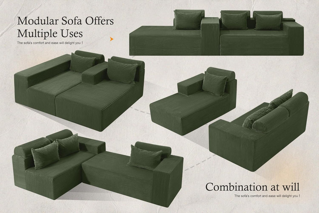 HABUTWAY Sectional Couches for Living Room,No Assembly L Shaped Couch 105' Modular Sectional Sofa Couch with Deep Seat,Cloud Couches Furniture Sets for Apartment,Corduroy (Green, Left Facing)
