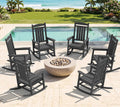 KINGYES Oversized HDPE Patio Rocking Chair Set of 6, Outdoor Rocking Chairs Porch Recliner Rocker for Adults, Grey