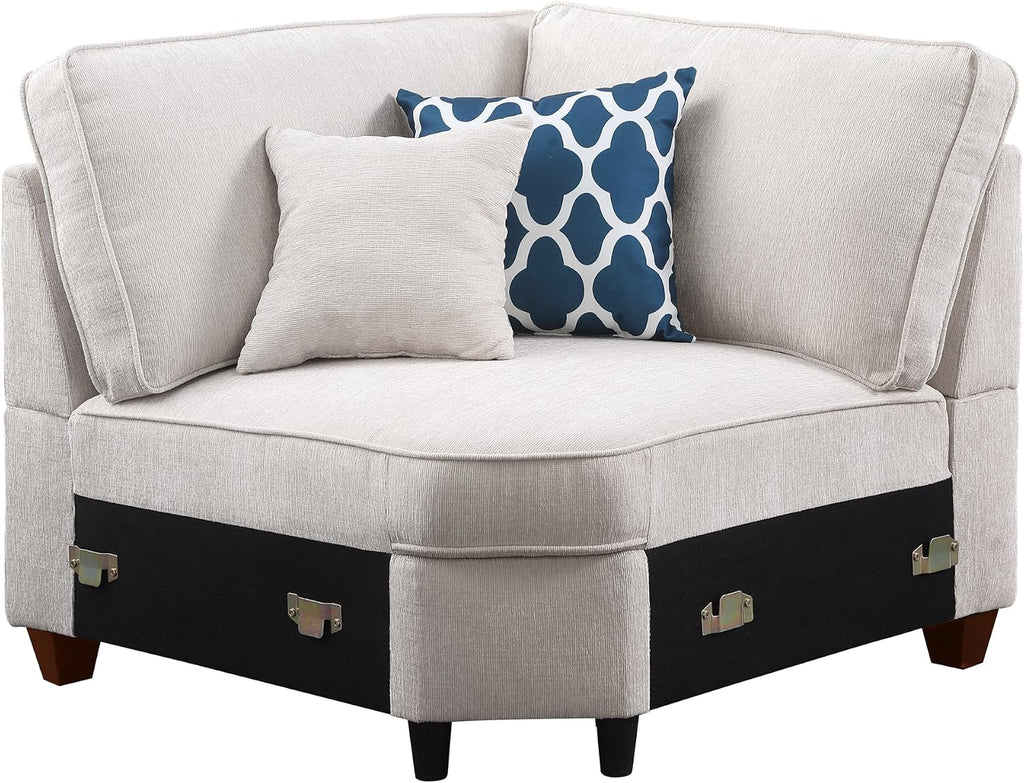 YOPTO 127' L-Shaped Sectional Couch with Movable Ottoman & 6 Throw Pillows,7 Seat Chenille Upholstered Sofa W/2 Cup Holder,USB Port & Hidden Storage Box,DIY Combination,for Living Room,Apartment,Beige