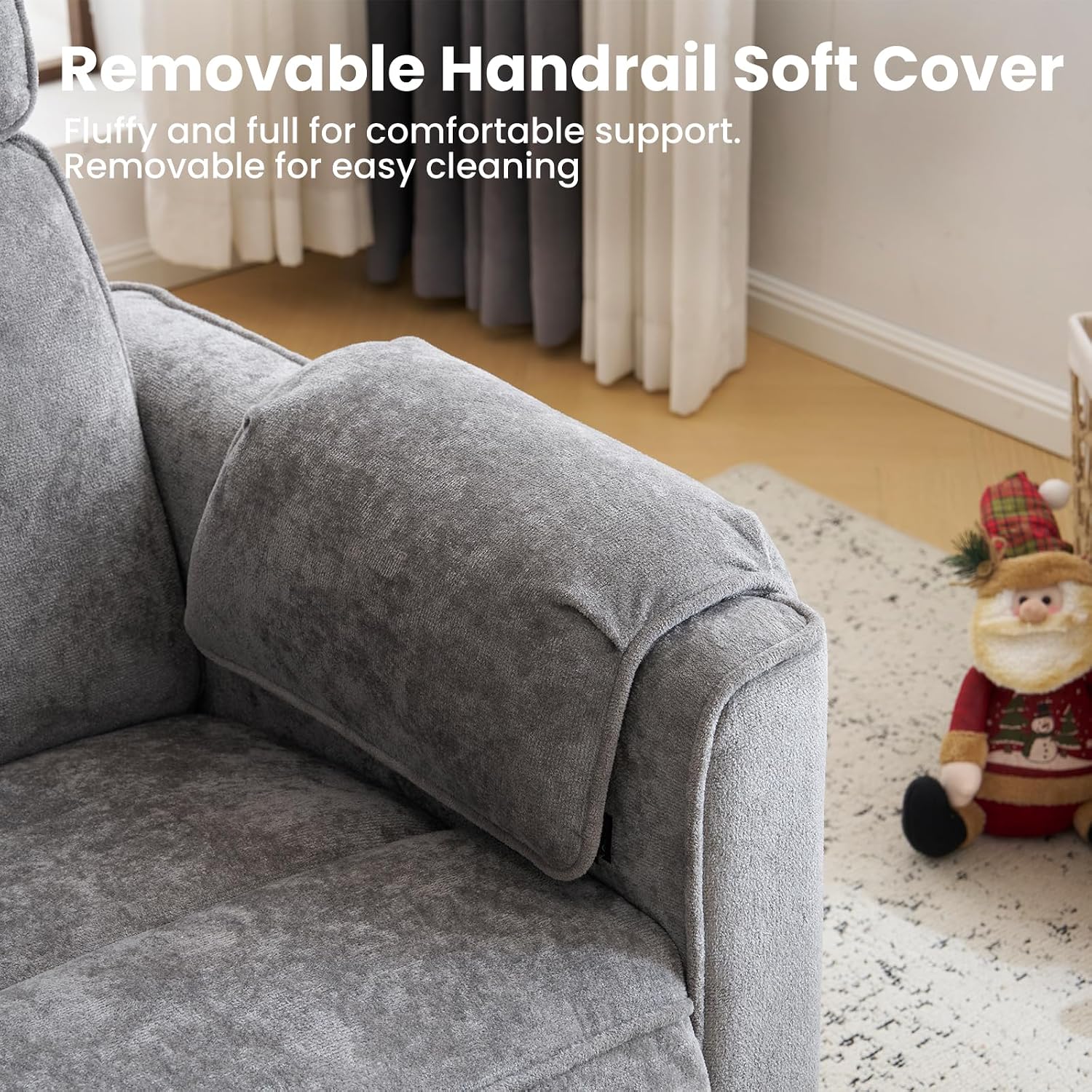 Chenille Rocking Chair Nursery with Adjustable Headrest, 24' Extra Wide Swivel Rocker Recliner with Overstuffed Armrest, Oversized Power Rocker Recliner with USB Ports, Grey
