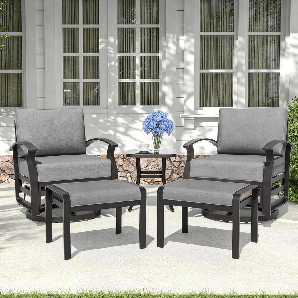 Kurapika 5 Pieces Patio Furniture Set, Outdoor Aluminum Rocking Chair, Patio Bistro Set Swivel Gliders Rocker with Thickened Cushions and Side Table(Grey)