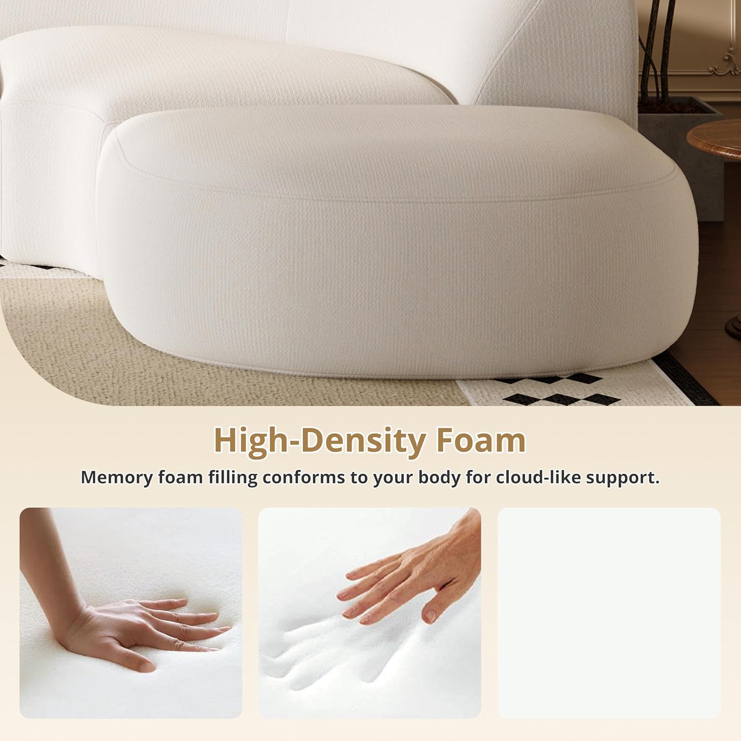 Merax Modern Curved Sectional Sofa with Ottoman, Couch 4-Piece Set High-Density Compressed Sponge, Fully Assembled, Right Hand Facing, Plush Deep Seat for Living Room, Lounge, Apartment, Beige