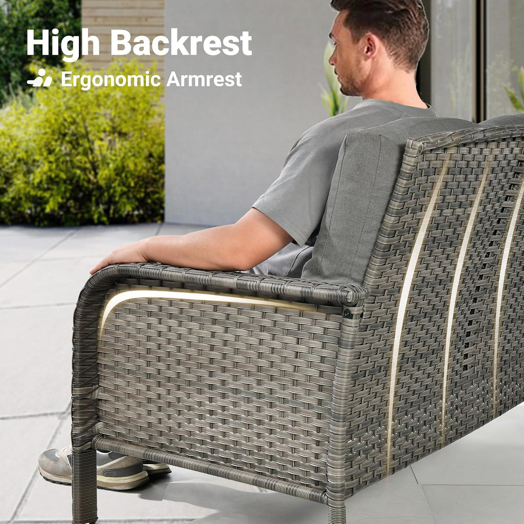 ovios 2-Piece Patio Furniture Set, Outdoor Wicker Sofa with Chairs, High Back Rattan Chair with Comfy Cushions for Porch Yard Deck, Dark Grey