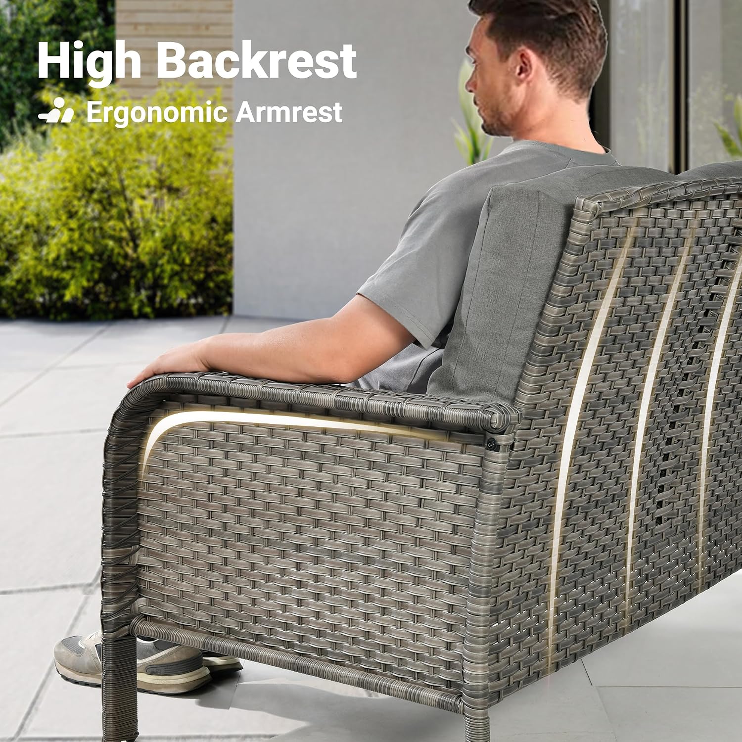 ovios 4-Piece Patio Furniture Set, Outdoor Wicker Sofa with Chairs Coffee Table, High Back Rattan Couch Loveseat with Comfy Cushions for Porch Yard Deck, Dark Grey