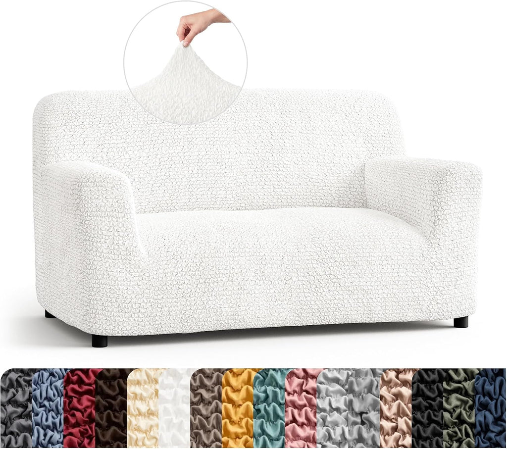 PAULATO BY GA.I.CO. Stretch Sofa Slipcover 1-Piece Elastic Couch Covers for 3-Seater & 4-Seater Sofa Loveseat Armchair Non-Slip Cover Machine Washable Protector – Crisp White (40'-63' Wide)