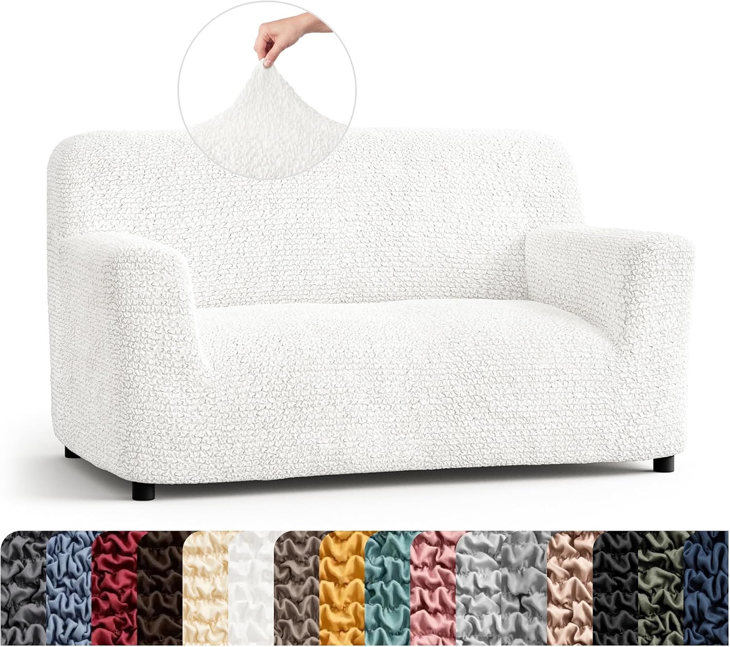 PAULATO BY GA.I.CO. Stretch Sofa Slipcover 1-Piece Elastic Couch Covers for 3-Seater & 4-Seater Sofa Loveseat Armchair Non-Slip Cover Machine Washable Protector – Crisp White (40'-63' Wide)