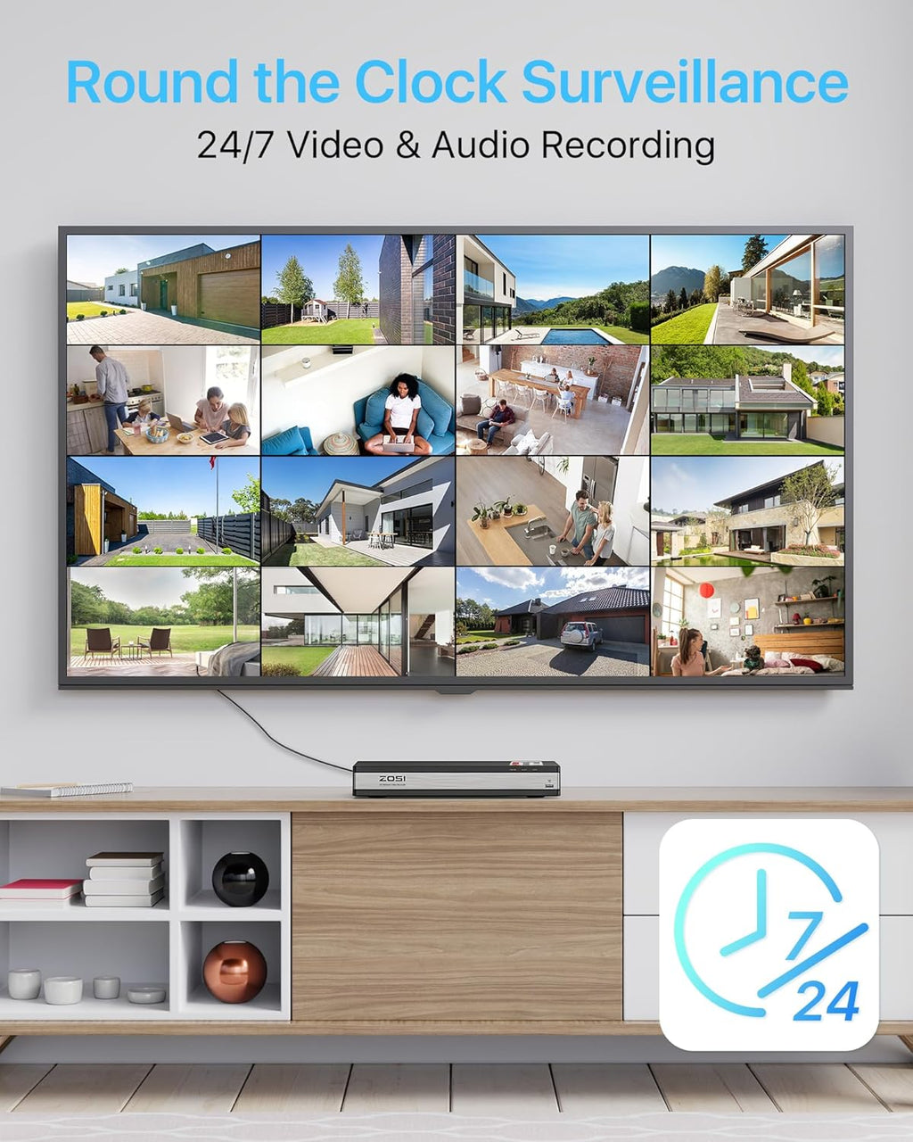 ZOSI 16CH 4K PoE Security Camera System with 2 Way Audio,H.265+ 8MP 16CH NVR with 4TB HDD for 24/7 Recording,8X 5MP PoE IP Cameras Indoor Outdoor with Person Vehicle Detection,Color Night Vision
