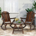 3-Piece Outdoor Wood Rocking Bistro Set, Rustic Adirondack Rocker Chair Set with High Back & Slatted Seat and Side Table, Patio Wooden Conversation Set for Indoor Deck Garden Porch, Carbonized