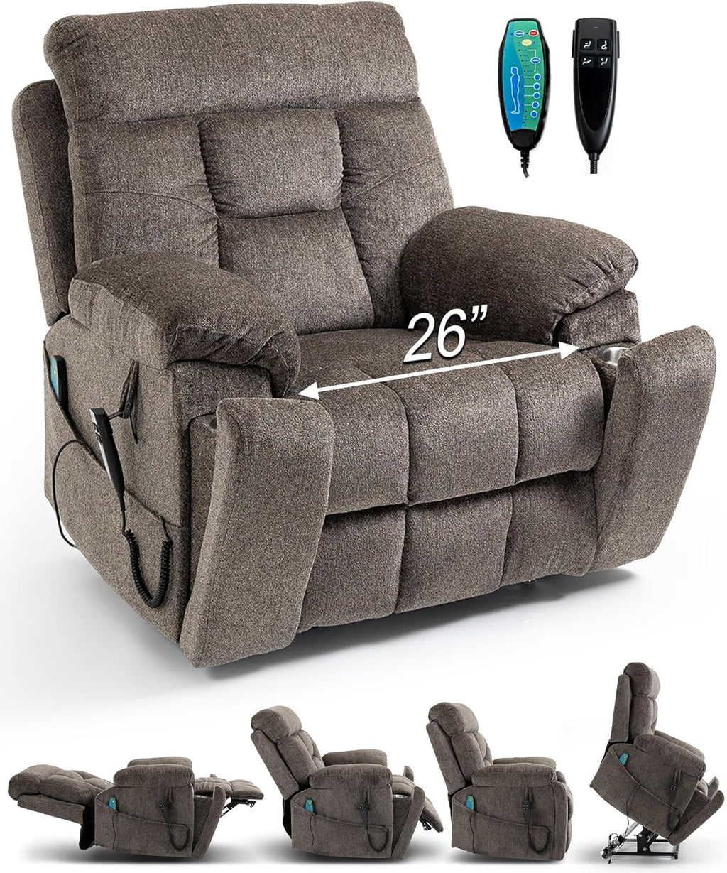26in Extra Large Lazy Boy Recliner Chair for Tall Men Up to 6'2'/350lb Adjustment Power Lift Recliner Chair with Cupholder, Massage Chair Recliner with Lumbar Heating