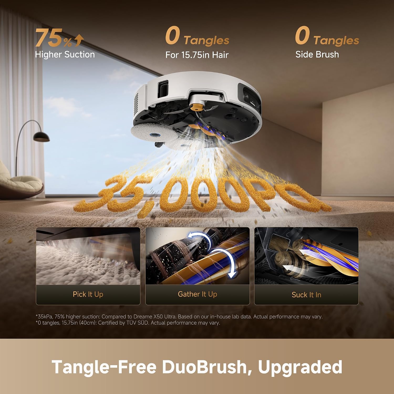 DREAME X60 Ultra Robot Vacuum and Mop, 3.13in Ultra-Thin Design, 3.47in Obstacle Clearing, 35,000Pa Suction, Self Emptying&Refilling, Mop Self-Cleaning, 100% Detangling, 280+Obstacle Avoidance, White