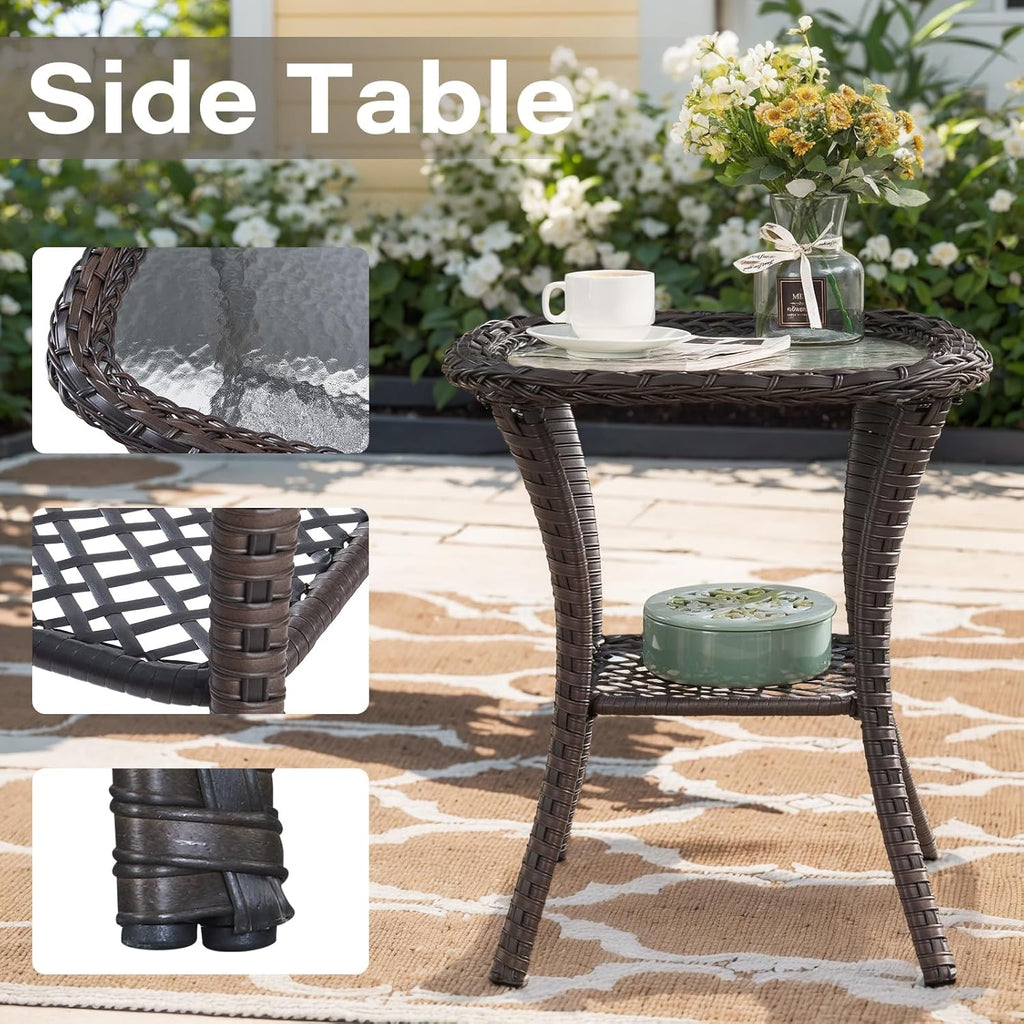 Belord Patio Wicker Furniture with Rocking Chairs Loveseat, 5 Piece Rattan Furniture Outdoor Table and Rocking Chairs Set for Patio Deck Porch Backyard Brwon/Grey