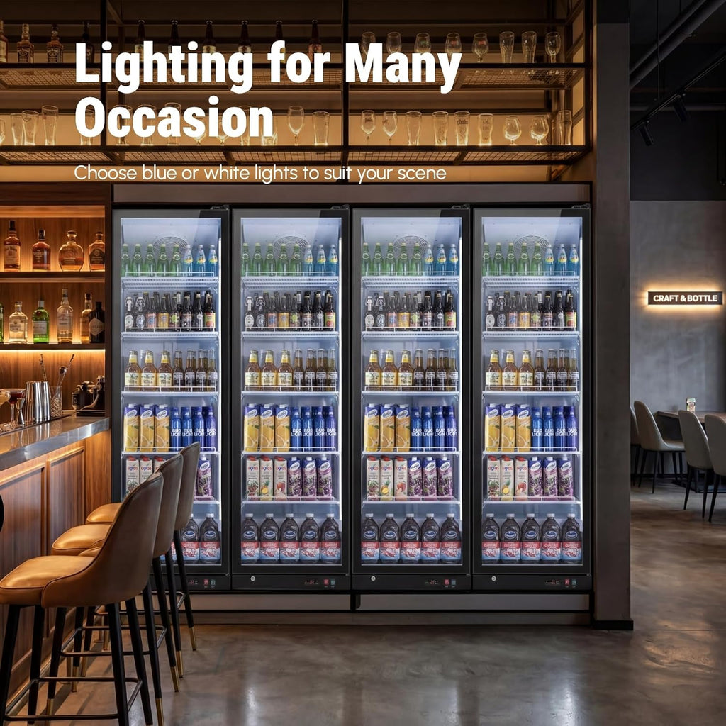 Yeego Commercial Refrigerators - 17.5 Cu.Ft Glass Door Commercial Beverage Refrigerators with Dual LED Light & Adjustable Shelves, 32-50°F Commercial Cooler for Stores Bakery Bar Offices Restaurants